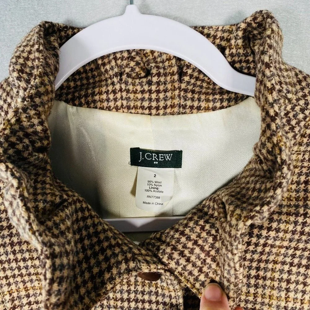 J Crew Blazer Womens Brown Wool Blend Houndstooth Jacket Ruffle - Picture 6 of 12
